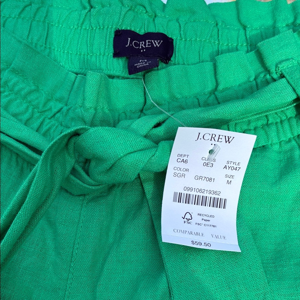 J. Crew Bright Green Tie-Belt High-Waist Shorts - Picture 2 of 7